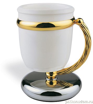 Stil Haus Giunone, настольный керамический стакан, белый - золото, G718(04)