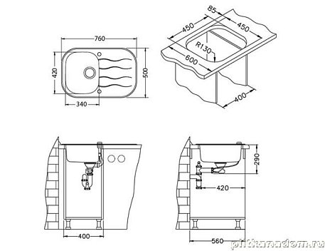 Alveus Wave 1102940 Кухонная мойка 76x50