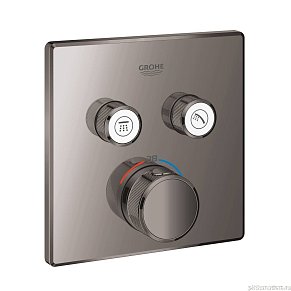 Внешняя часть термостата для душа GROHE Grohtherm SmartControl на 2 потребителя, квадратная, темный графит глянец (29124A00)