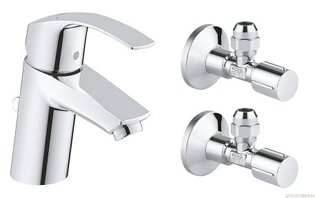 Смеситель для раковины GROHE Eurosmart с угловыми вентилями, хром (23588000)