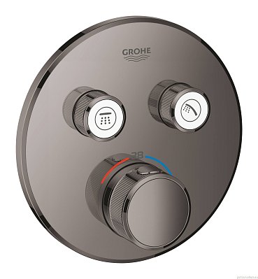 Внешняя часть термостата для душа GROHE Grohtherm SmartControl на 2 потребителя, круглая, темный графит глянец (29119A00)